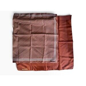 Jacqmar London Scarf Set Brown Rust Geometric Dot & Satin Border (Made in Italy)